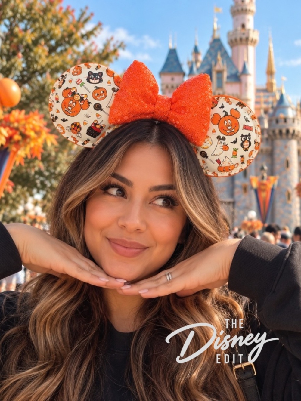 Disney Parks Halloween Minnie Mouse Ear Headband Orange Sequin Bow NWT - Picture 4 of 5